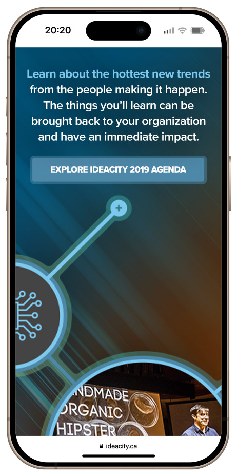 ideacity 20 - 3 days inspiration page (mobile viewport)