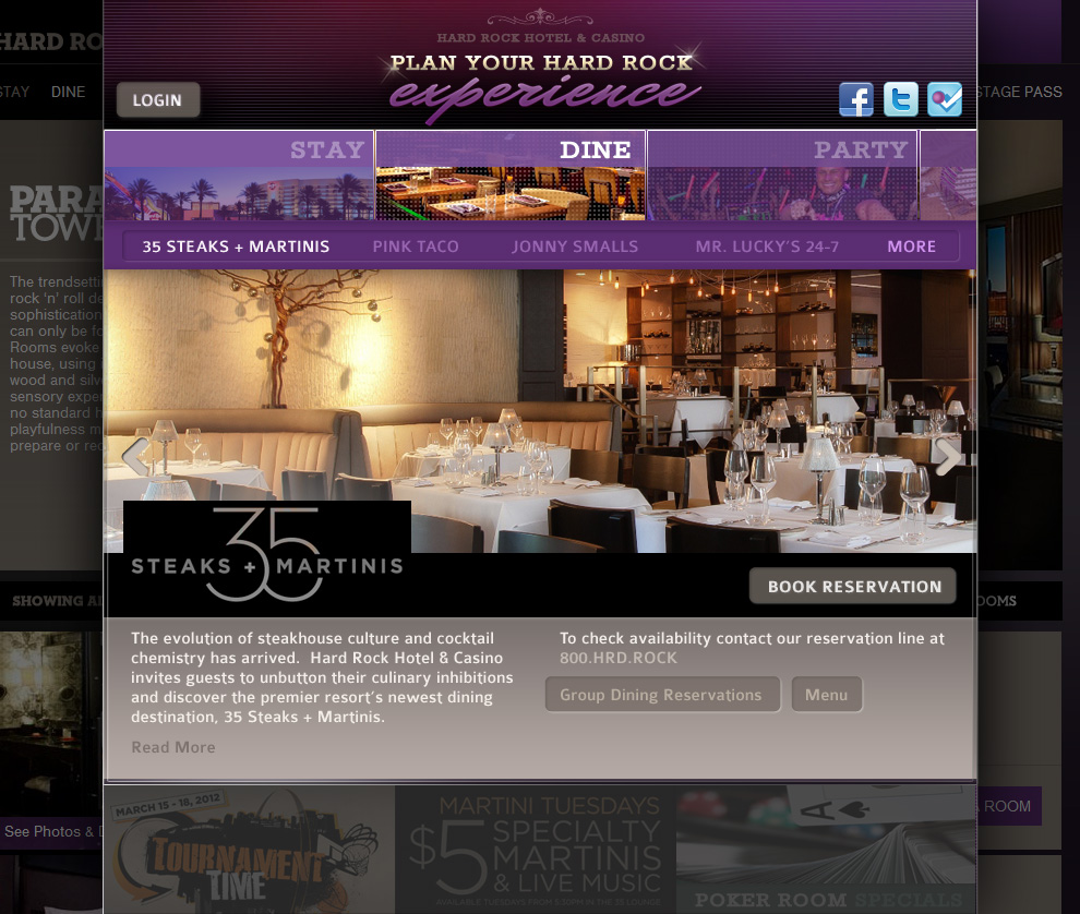 Hard Rock Hotel Las Vegas - Booking System Dining Detail Page